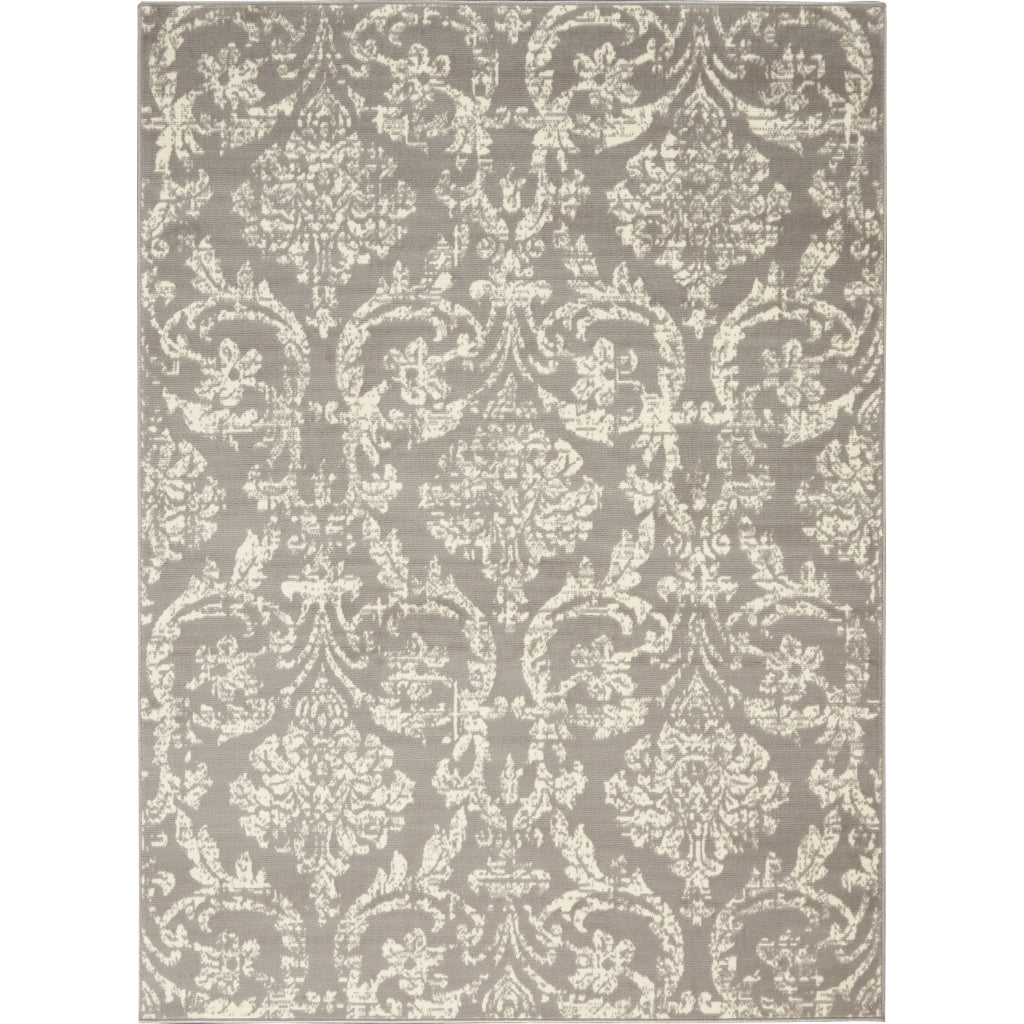 Nourison Home Jubilant JUB09 Gray Rectangle Indoor Area Rug - Classic Damask Pattern Medium Pile Rug-