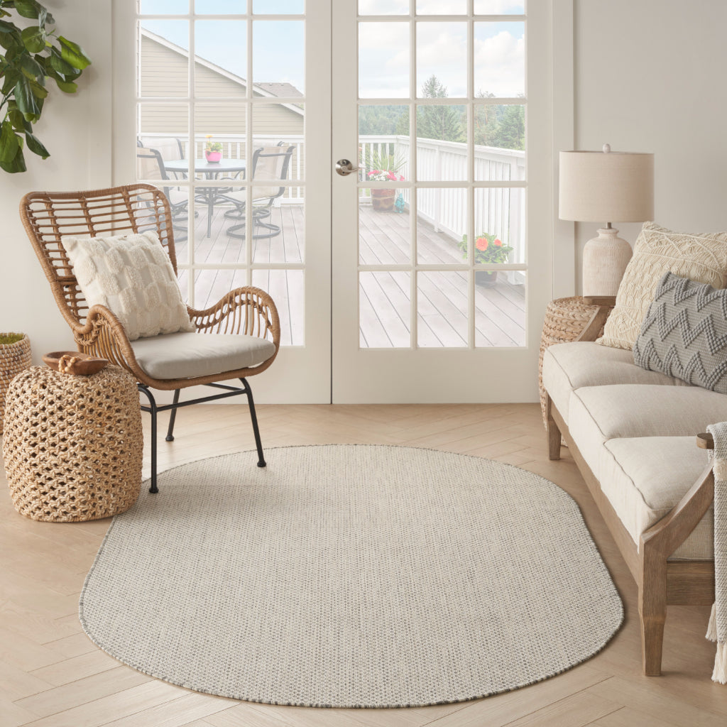 Nourison Home Courtyard COU01 Light Gray Indoor / Outdoor Oval Rug - Modern Style Power Loomed Low Pile Rug-