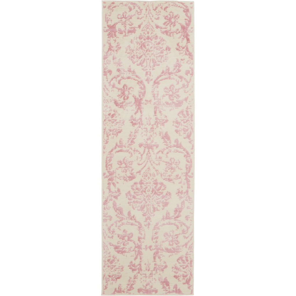 Nourison Home Jubilant JUB09 Pink Indoor Runner - Classic Damask Pattern Medium Pile Runner-