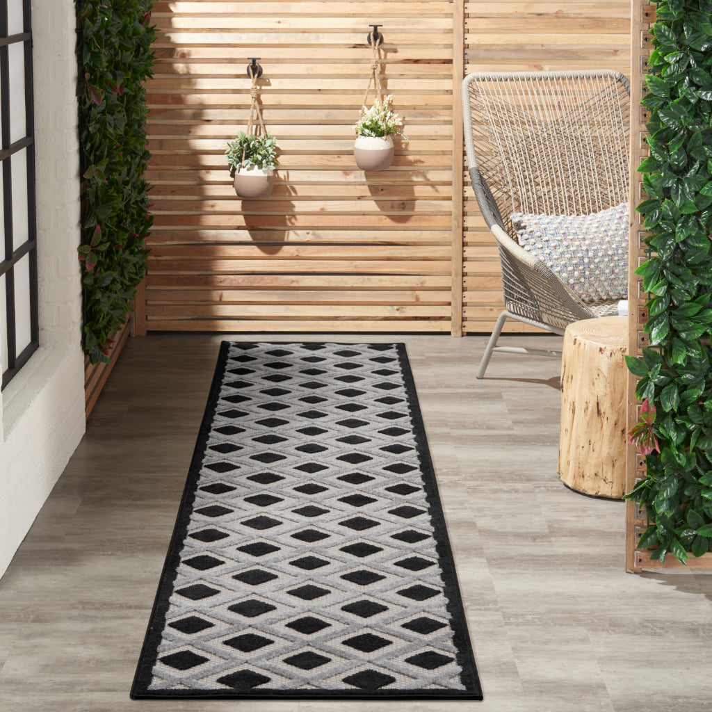 Nourison Home Aloha ALH26 Multicolor Runner - Stain Resistant Indoor / Outdoor Runner with Black & Gray Geometric Design-