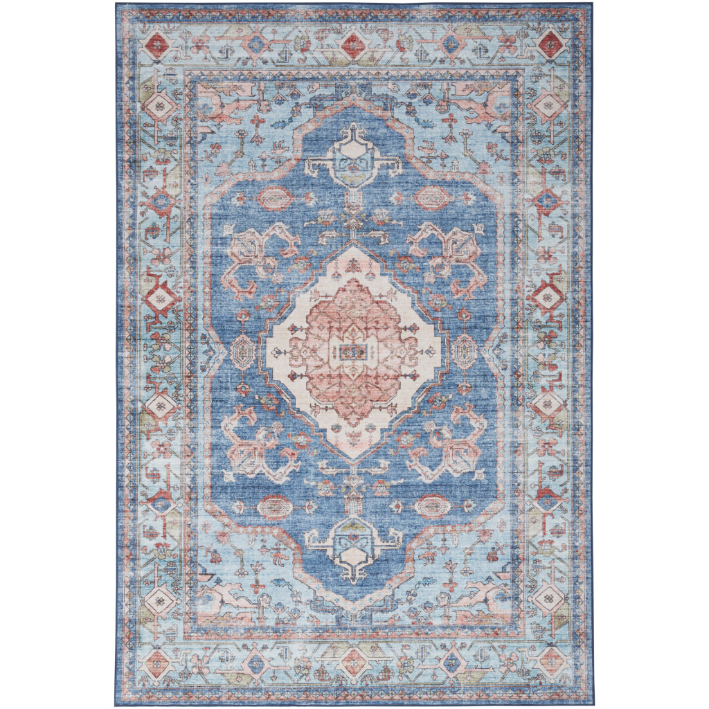 Nourison Home Fulton FUL11 Multicolor Indoor Rectangle Area Rug - Vintage Style Flatweave Low Pile Rug with Shades of Blue-