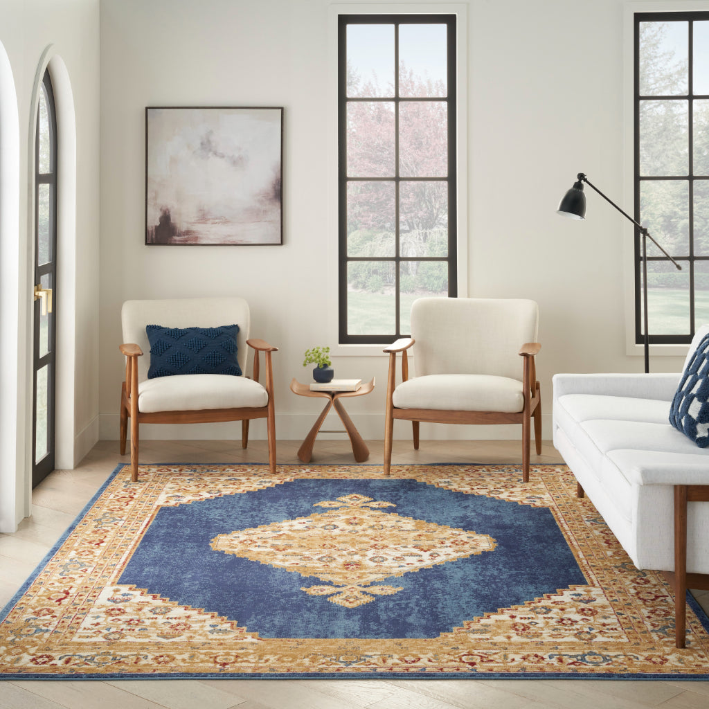 Nourison Home Grafix GRF43 Multicolor Indoor Rectangle Area Rug - Vintage Persian Rug with Navy-Gold Medallion Pattern-