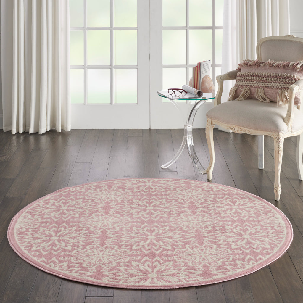 Nourison Home Jubilant JUB06 Pink Round Indoor Area Rug - Elegant Medium Pile Farmhouse Style Rug with Floral Design