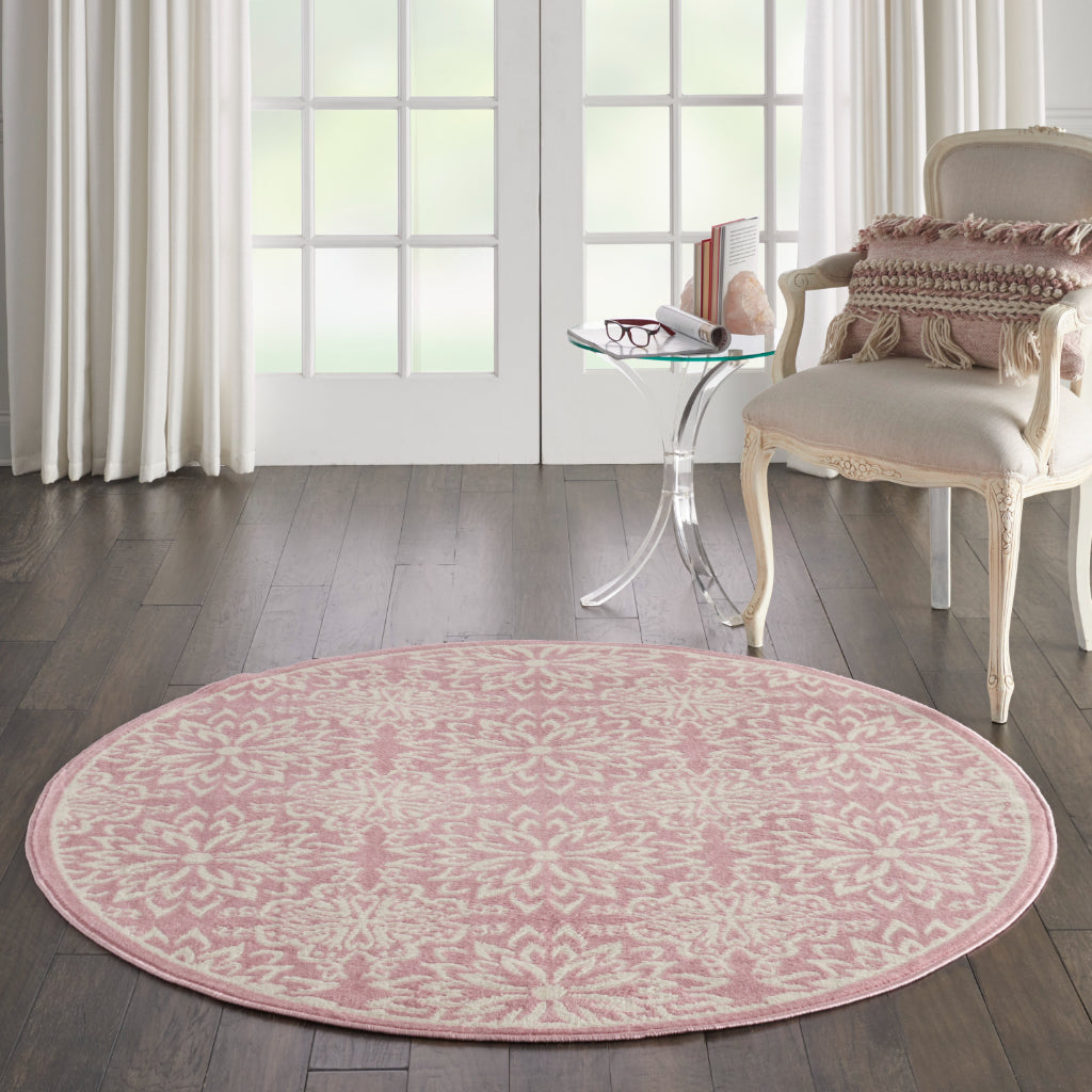 Nourison Home Jubilant JUB06 Pink Round Indoor Area Rug - Elegant Medium Pile Farmhouse Style Rug with Floral Design-
