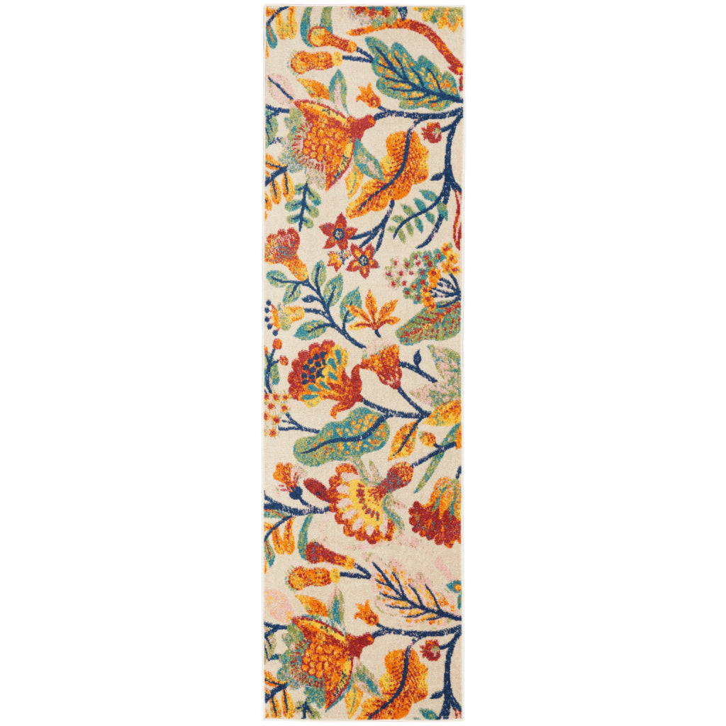 Nourison Home Allur ALR09 Multicolor Runner - Power Loomed Indoor Low Pile Floral Design Runner with White Background-