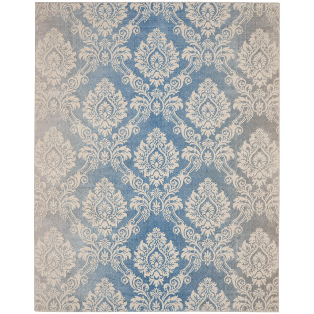 Nourison Home Elation ETN03 Blue Indoor Rectangle Area Rug - Power Loomed Low Pile Living Room Rug with White & Blue Floral Design-