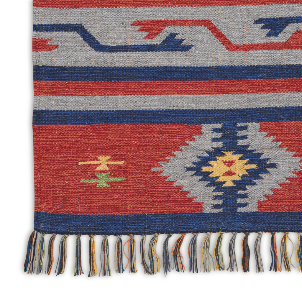 Nourison Home Baja BAJ03 Handmade Multicolor Rectangle Area Rug - Reversible Indoor Rug with Blue &amp; Red Stripes