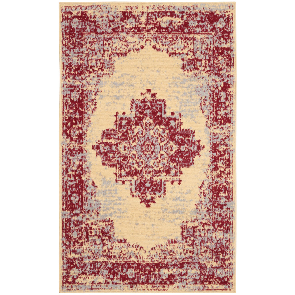 Nourison Home Grafix GRF14 Two-Color Indoor Rectangle Area Rug - Vintage Style Power-Loomed Medium Pile Rug with Shades of Cream & Red-