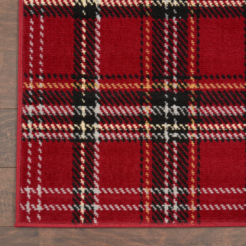 Nourison Home Grafix GRF03 Red Indoor Rectangle Area Rug - Power Loomed Medium Pile Plaid Rug