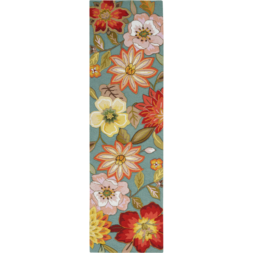 Nourison Home Fantasy FA18 Multicolor Indoor Runner - Hand Hooked Medium Pile Floral Runner with Blue Background