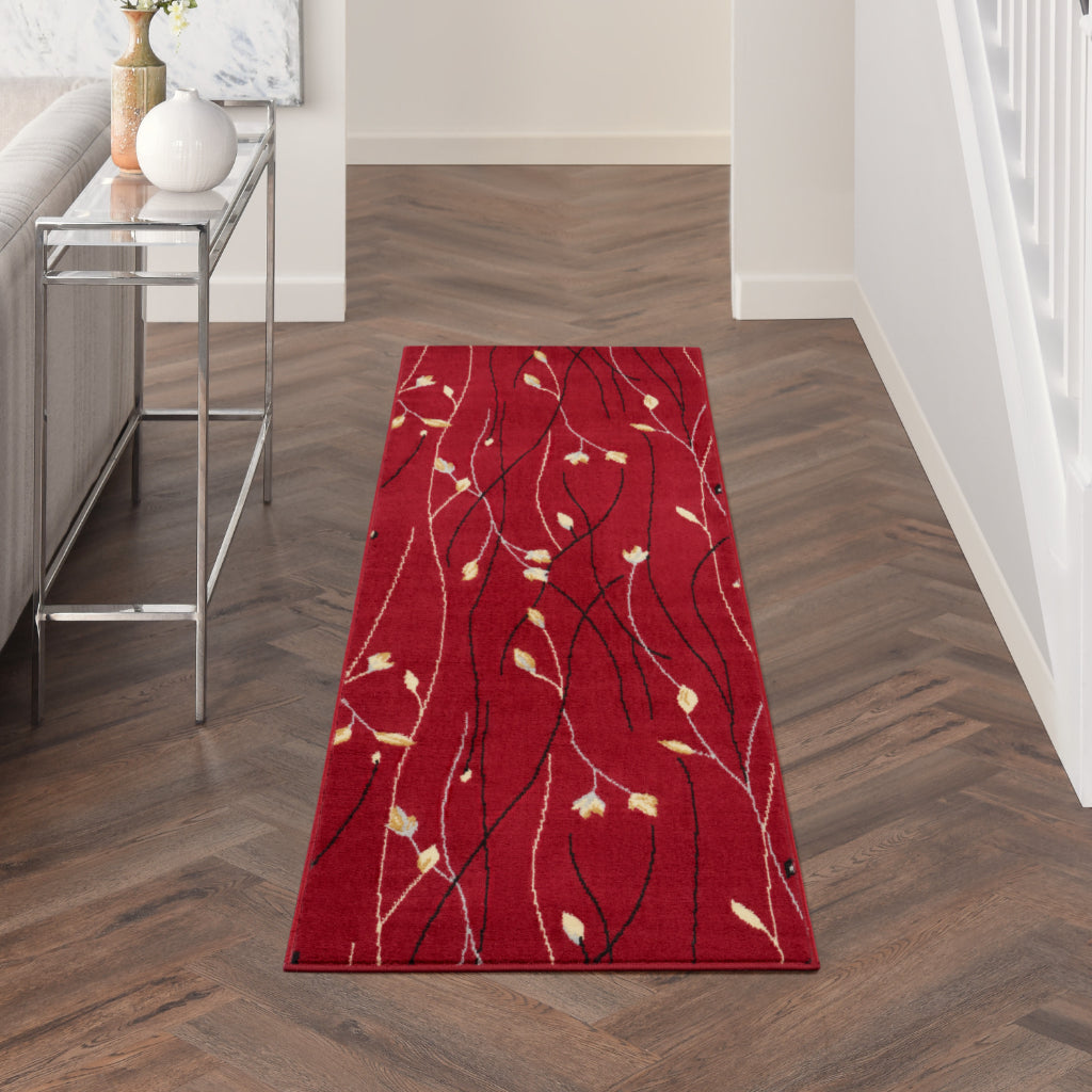 Nourison Home Grafix GRF15 Red Indoor Runner - Power Loomed Medium Pile Runner with Floral Design