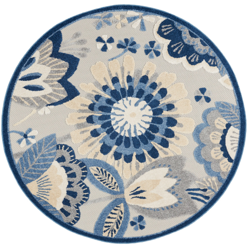 Nourison Home Aloha ALH25 Blue / Grey Round Area Rug - Premium Stain-Resistant Machine Made Rug Made of 100% Polypropylene-