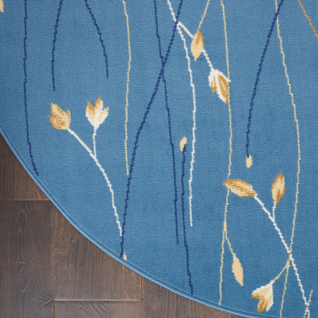 Nourison Home Grafix GRF15 Light Blue Indoor Round Area Rug - Power Loomed Medium Pile Rug with Floral Design