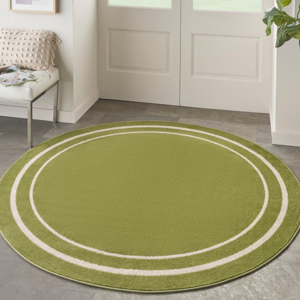Nourison Home Nourison Essentials NRE02 Green Ivory Indoor/Outdoor Round Area Rug - Contemporary Power Loomed Machine Made Low Pile