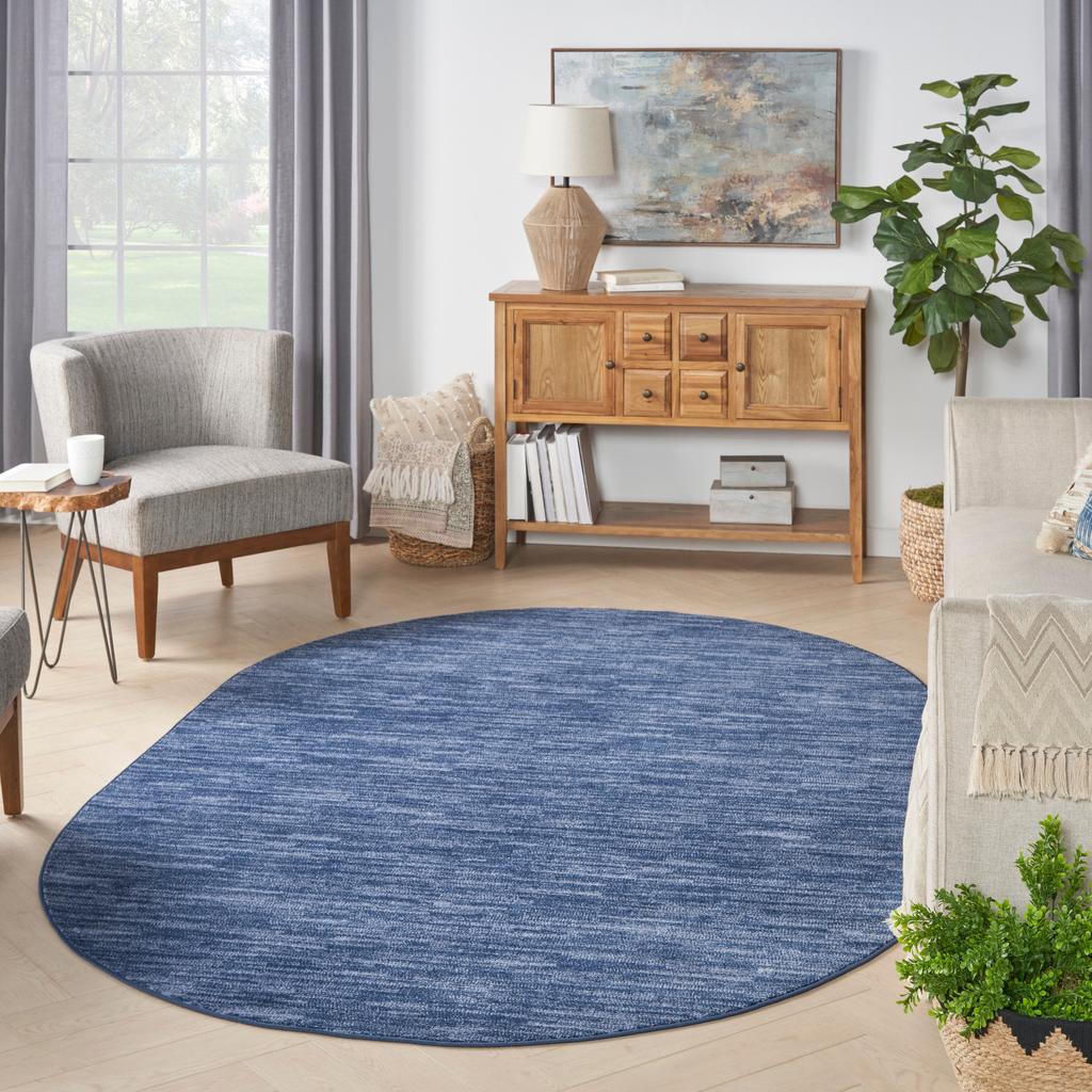 Nourison Home Nourison Essentials NRE01 Navy Blue Indoor/Outdoor Oval Area Rug - Outdoor Power Loomed Machine Made Low Pile