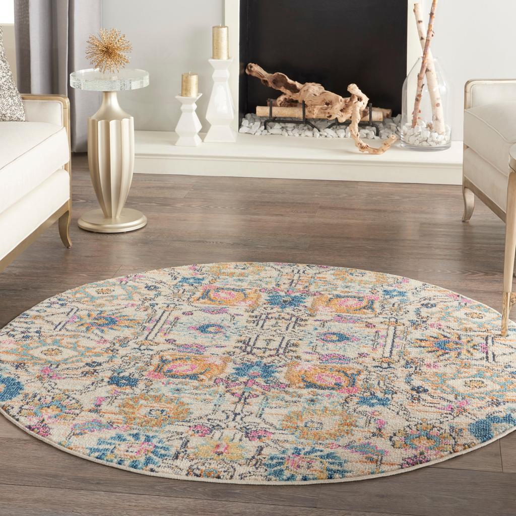 Nourison Home Passion PSN01 Ivory Multicolor Indoor Round Area Rug - Bohemian Power Loomed Machine Made Medium Pile