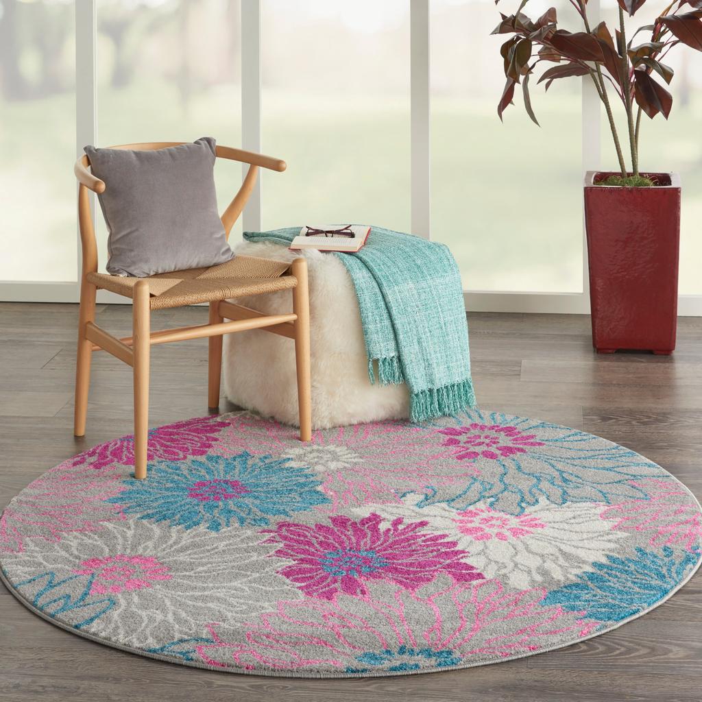 Nourison Home Passion PSN17 Grey Indoor Round Area Rug - Contemporary Power Loomed Machine Made Medium Pile