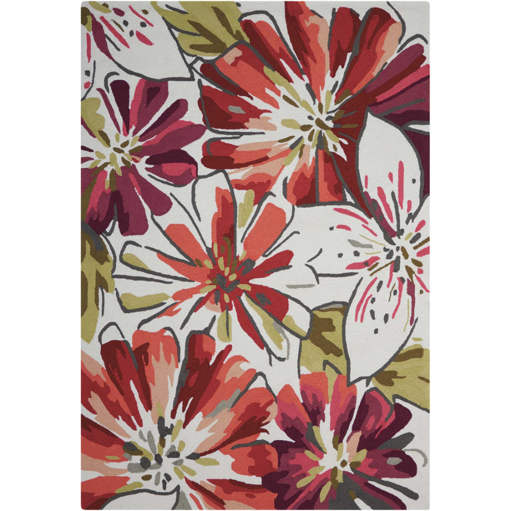 Nourison Home Fantasy FA16 Multicolor Indoor Rectangle Area Rug - Hand Hooked Low Pile Floral Rug with White Background-