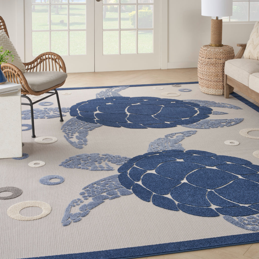 Nourison Home Aloha ALH27 Multicolor Rectangle Area Rug - Stain Resistant Indoor / Outdoor Rug with Blue Sea Turtles Design