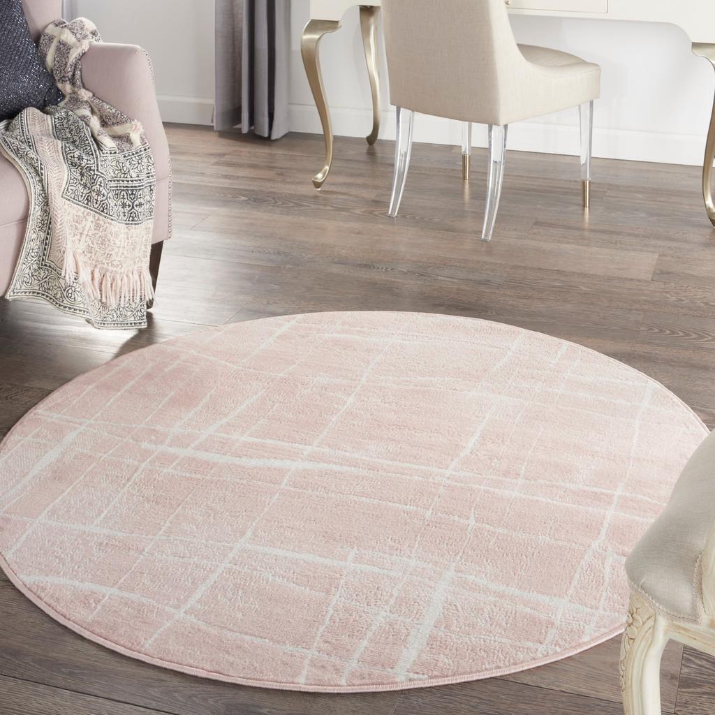 Nourison Home Whimsicle WHS09 Pink Ivory Indoor Round Area Rug - Modern Power Loomed Machine Made Low Pile