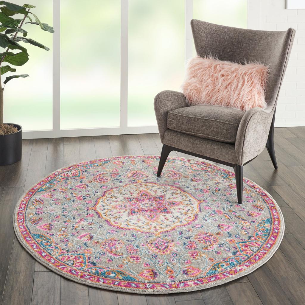 Nourison Home Passion PSN22 Grey Multicolor Indoor Round Area Rug - Transitional Power Loomed Machine Made Medium Pile