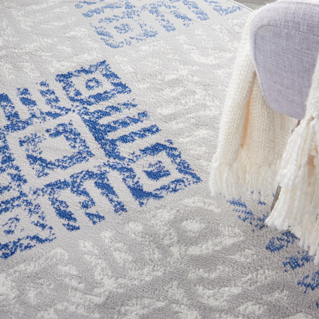 Nourison Home Whimsicle WHS18 Grey Blue Indoor Round Area Rug - Bohemian Power Loomed Machine Made Low Pile