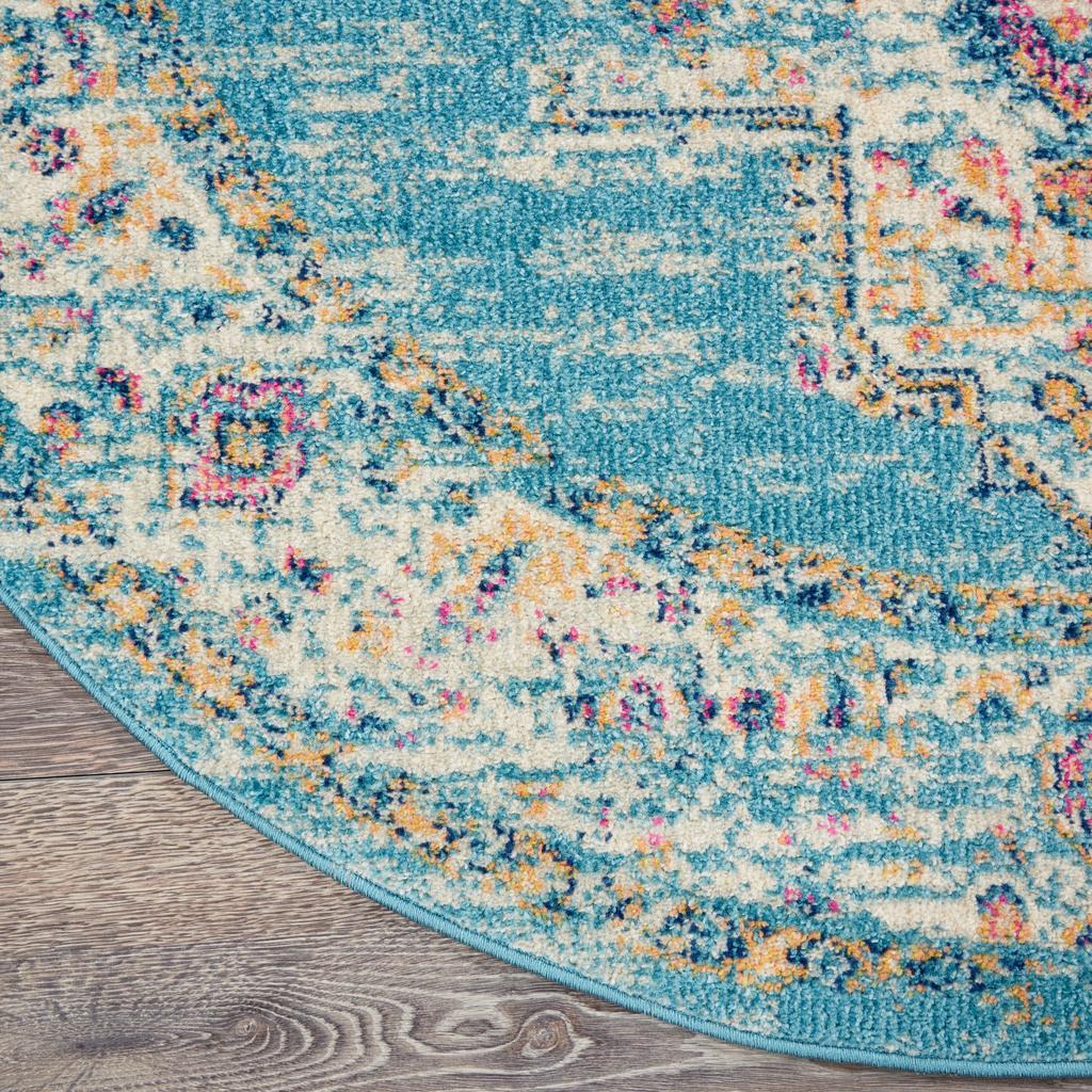 Nourison Home Passion PSN03 Light Blue Indoor Round Area Rug - Bohemian Power Loomed Machine Made Medium Pile