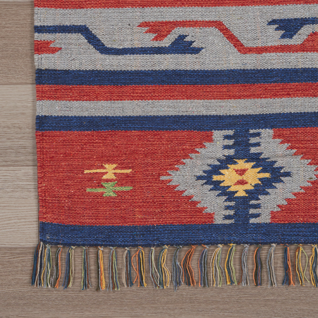 Nourison Home Baja BAJ03 Handmade Multicolor Rectangle Area Rug - Reversible Indoor Rug with Blue &amp; Red Stripes