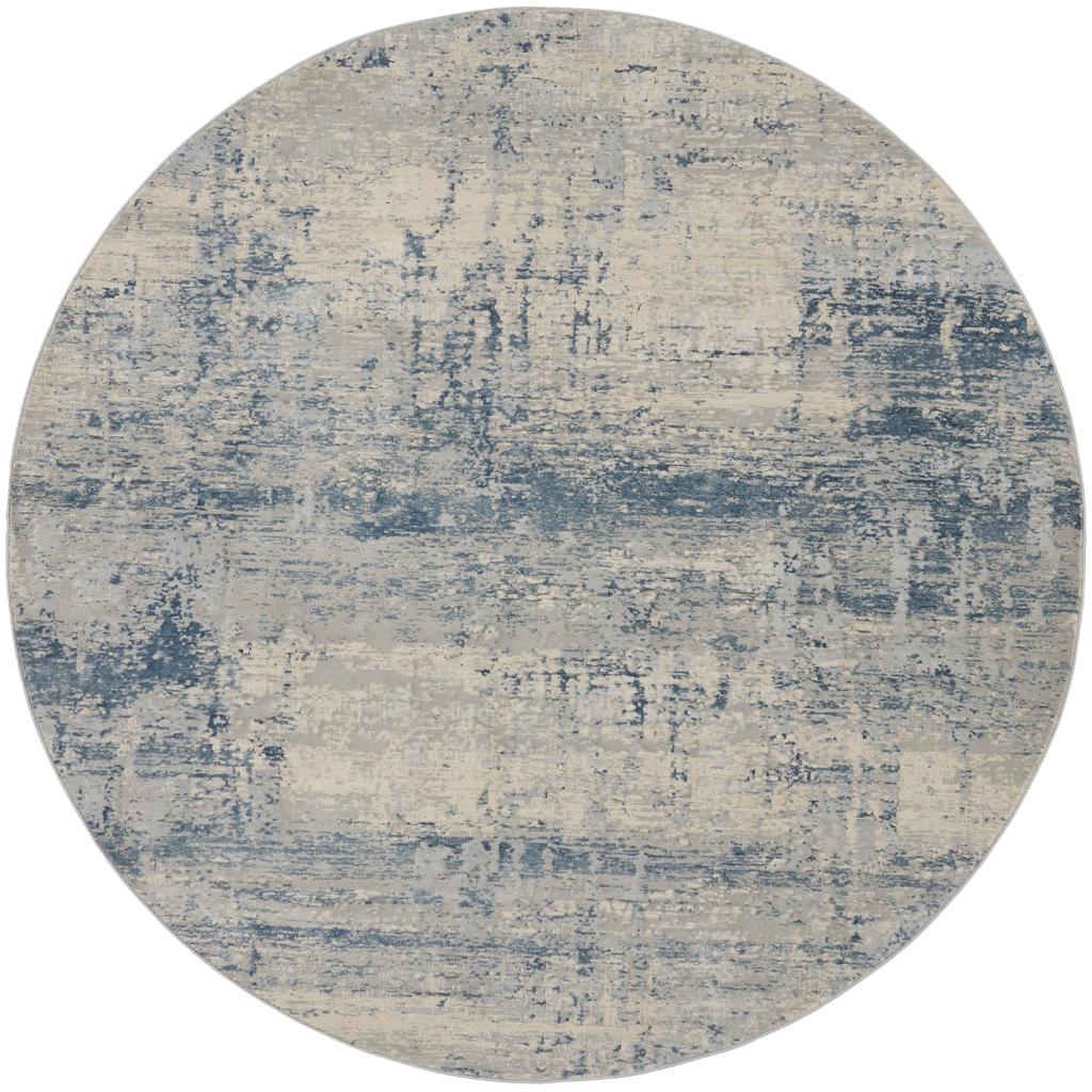 Nourison Home Rustic Textures RUS10 Ivory Blue Indoor Round Area Rug - Modern Power Loomed Machine Made Medium Pile
