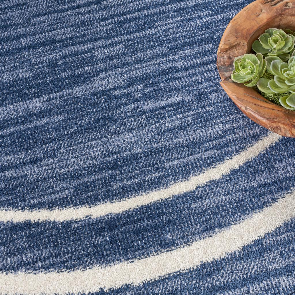 Nourison Home Nourison Essentials NRE02 Navy Ivory Navy/Ivory Indoor/Outdoor Round Area Rug - Contemporary Power Loomed Machine Made Low Pile