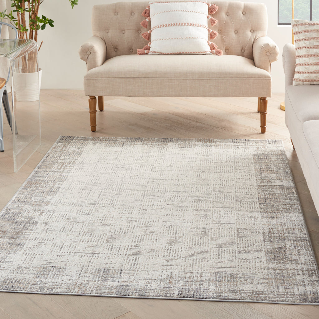 Nourison Home Elation ETN05 Two-Color Indoor Rectangle Area Rug - Power Loomed Low Pile Living Room Rug with Gray Border-