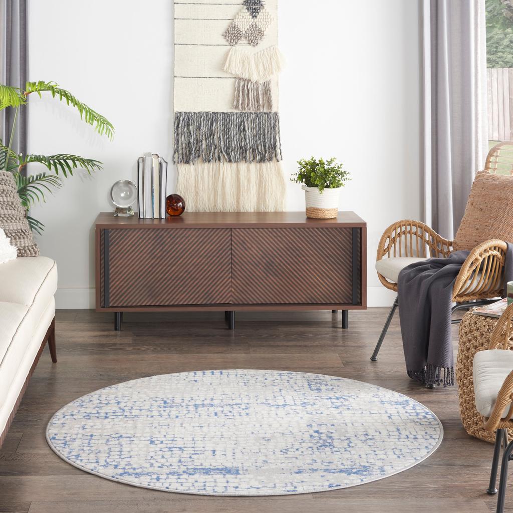 Nourison Home Whimsicle WHS07 Grey Blue Indoor Round Area Rug - Modern Power Loomed Machine Made Low Pile