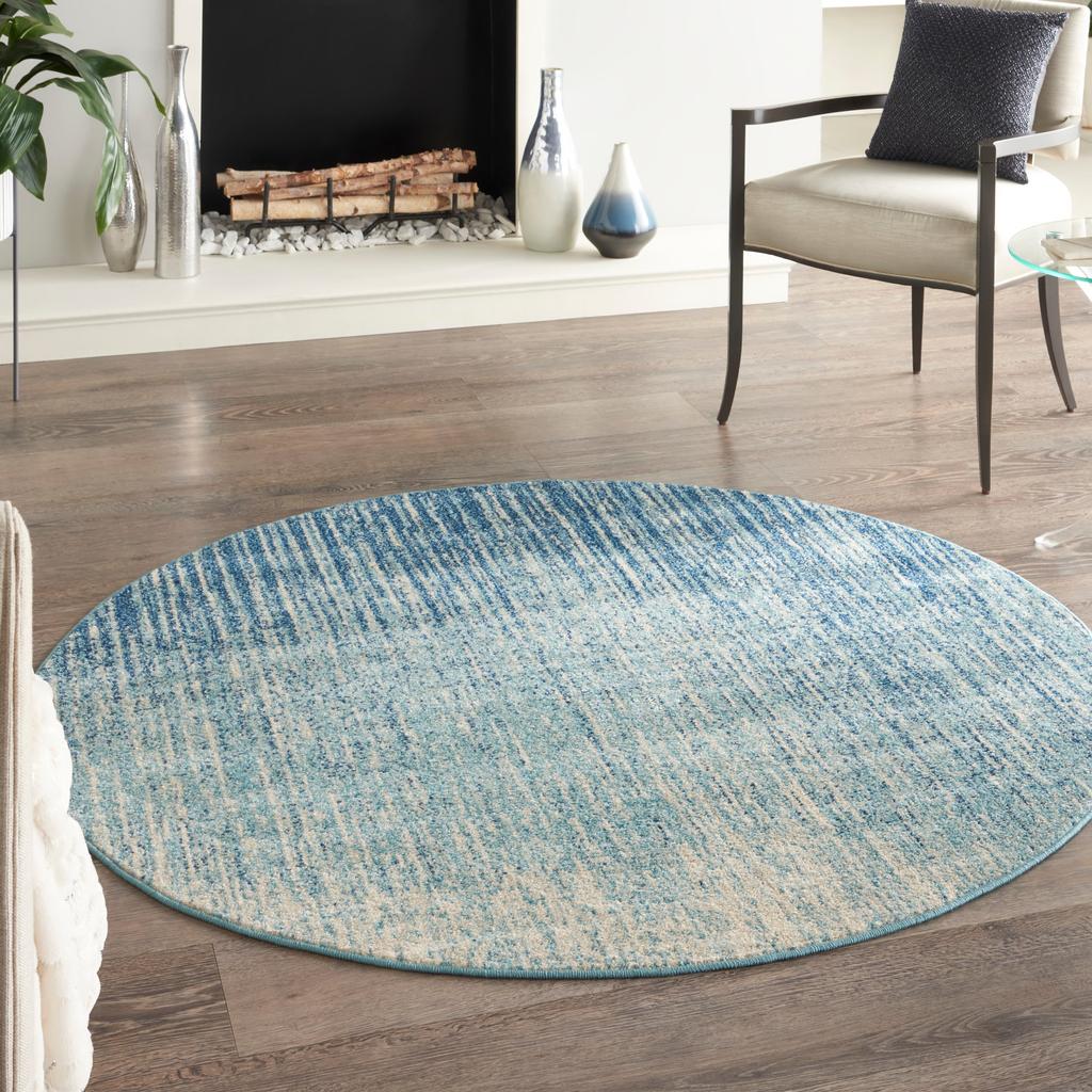 Nourison Home Passion PSN09 Navy Light Blue Navy/Light Blue Indoor Round Area Rug - Modern Power Loomed Machine Made Medium Pile