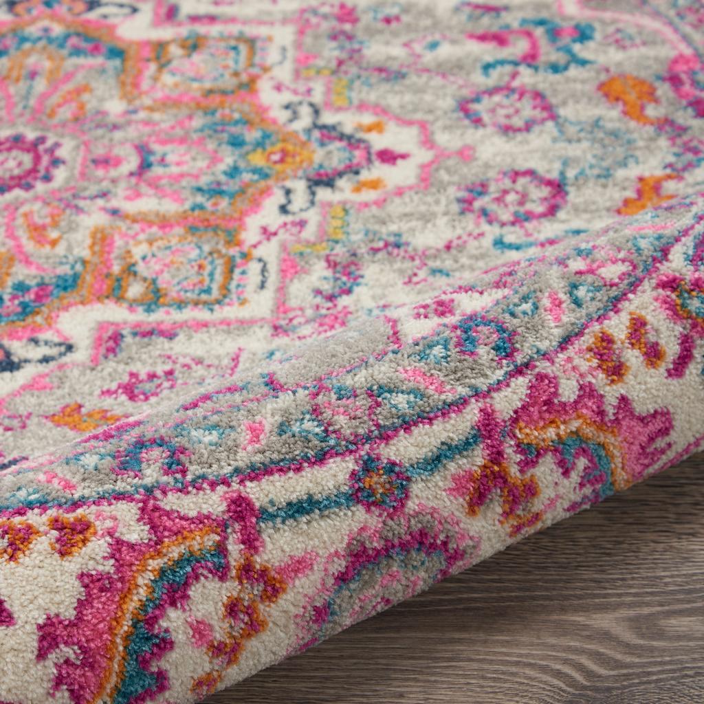 Nourison Home Passion PSN20 Light Grey Pink Indoor Round Area Rug - Bohemian Power Loomed Machine Made Medium Pile