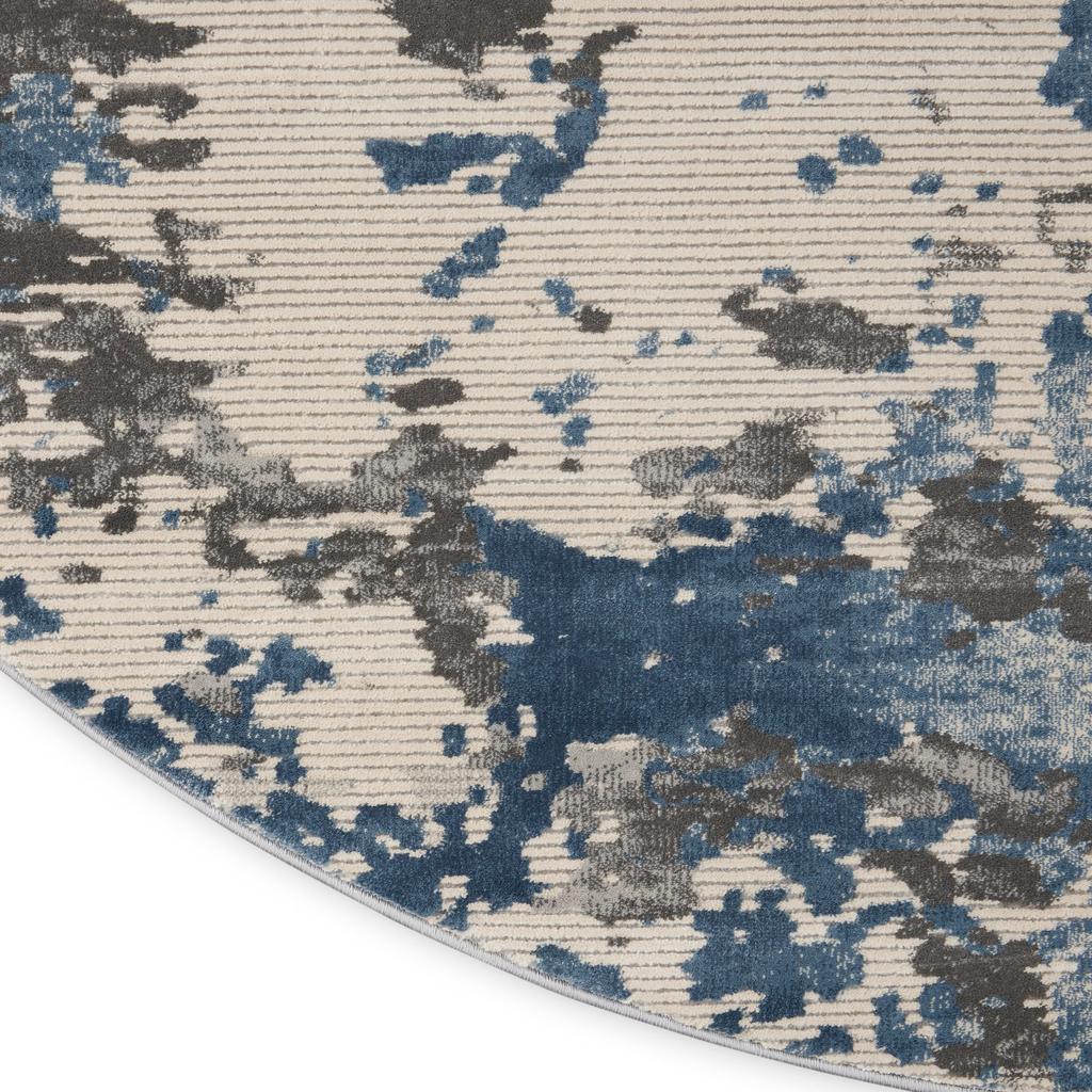 Nourison Home Rustic Textures RUS08 Grey Blue Grey/Blue Indoor Round Area Rug - Modern Power Loomed Machine Made Medium Pile