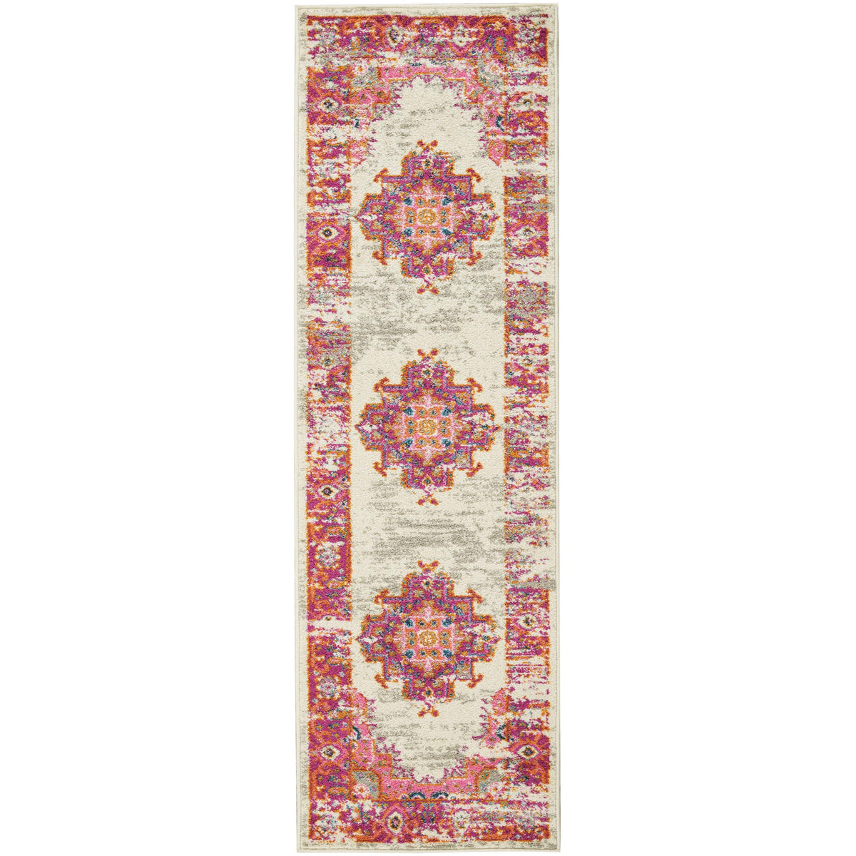 Nourison Home Passion PSN03 Pink and White Ivory/Fuchsia Indoor Runner - Bohemian Power Loomed Machine Made Medium Pile