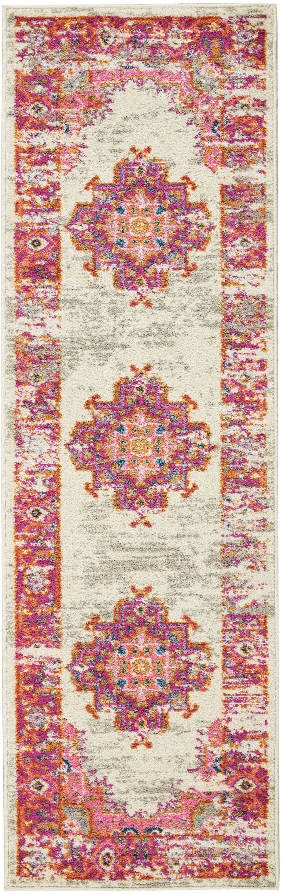 Nourison Home Passion PSN03 Pink and White Ivory/Fuchsia Indoor Runner - Bohemian Power Loomed Machine Made Medium Pile