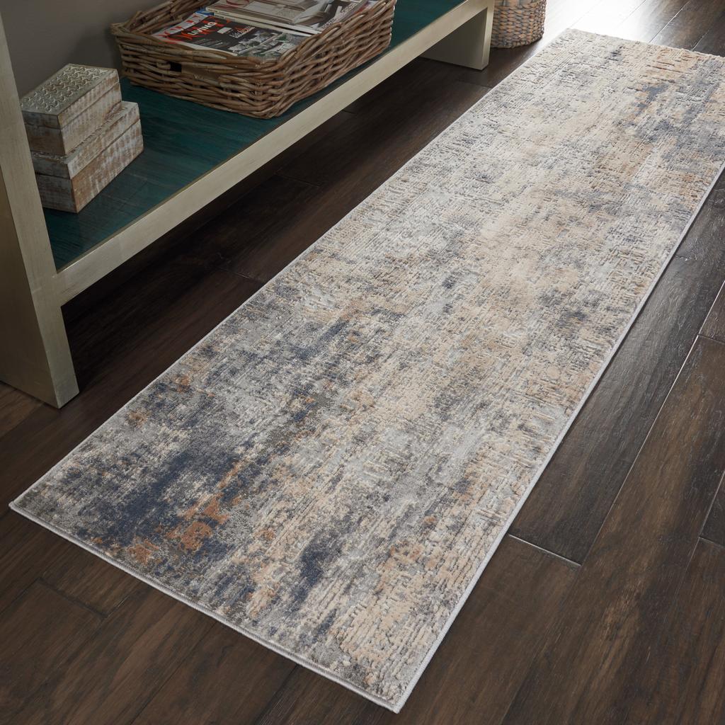 Nourison Home Rustic Textures RUS01 Grey and Beige Grey Beige Indoor Runner - Modern Power Loomed Machine Made Medium Pile
