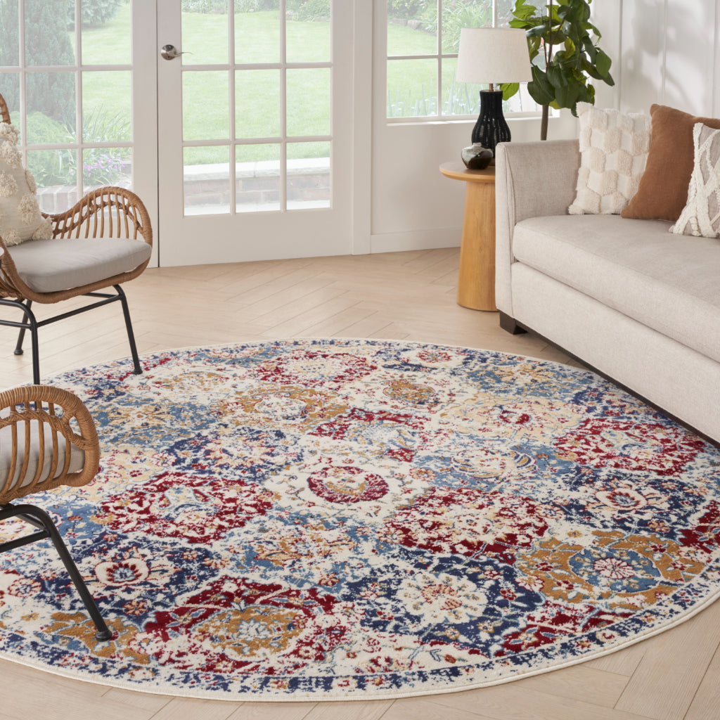 Nourison Home Grafix GRF31 Multicolor Indoor Round Area Rug - Distressed Vintage Finish Medium Pile Rug