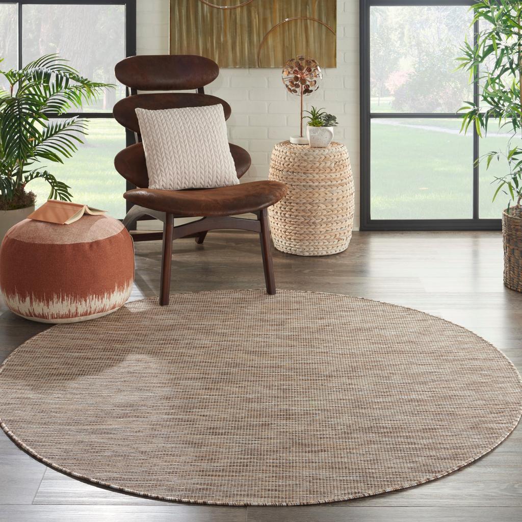 Nourison Home Positano POS01 Beige Indoor/Outdoor Round Area Rug - Modern Power Loomed Machine Made Low Pile