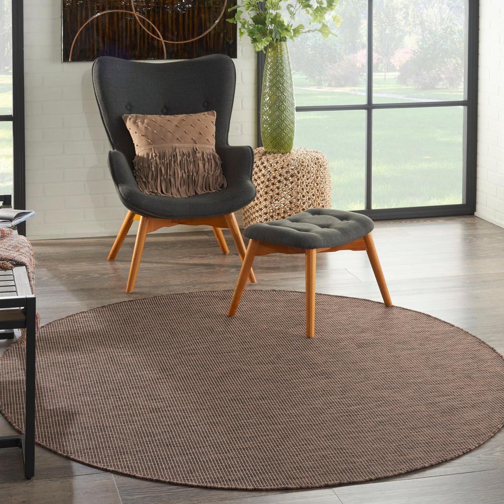 Nourison Home Positano POS01 Natural Indoor/Outdoor Round Area Rug - Modern Power Loomed Machine Made Low Pile