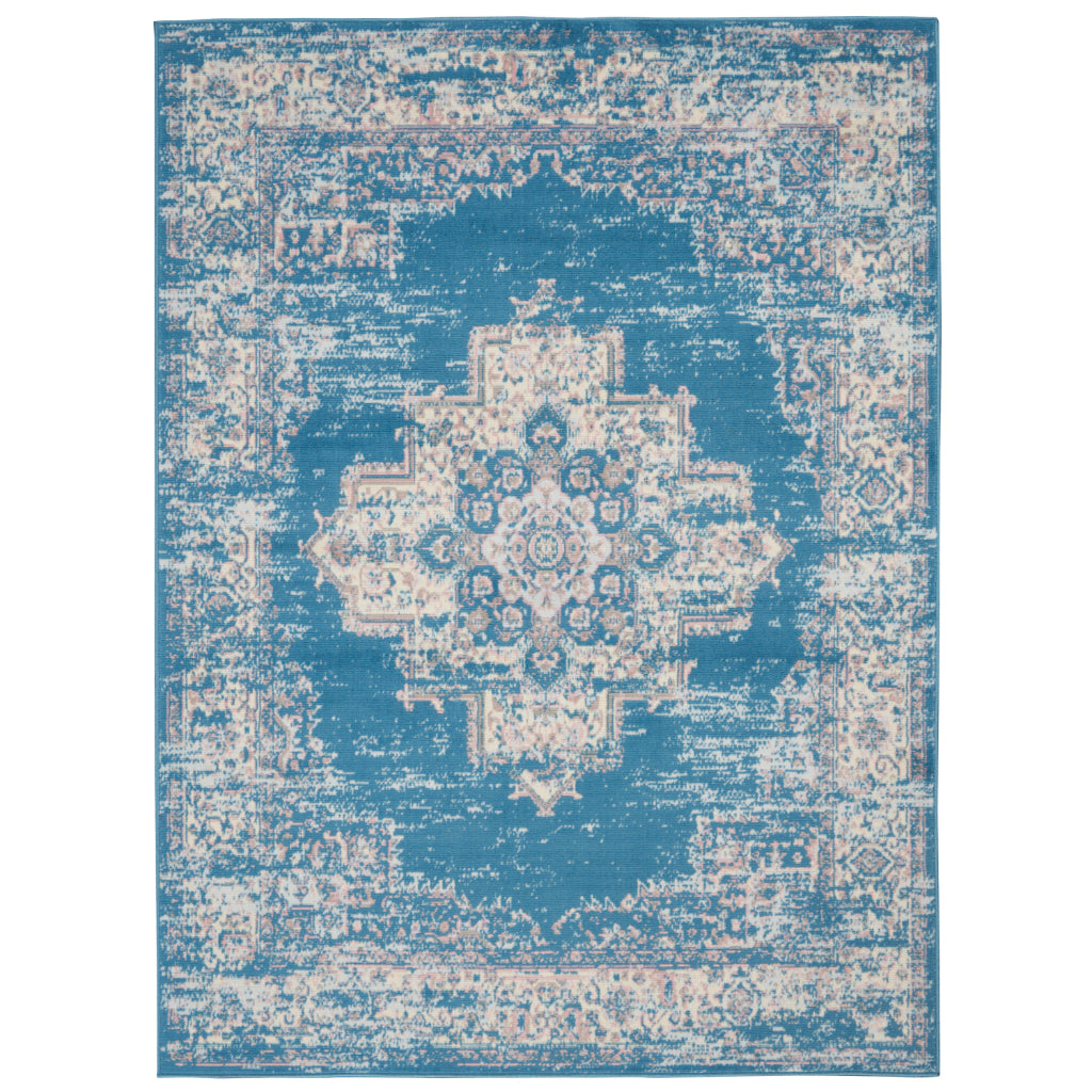 Nourison Home Grafix GRF14 Blue Indoor Rectangle Area Rug - Vintage Style Power-Loomed Medium Pile Rug with Shades of Blue &amp; Ivory