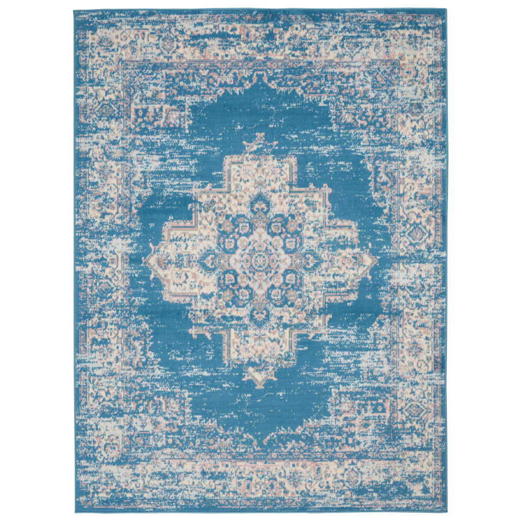 Nourison Home Grafix GRF14 Blue Indoor Rectangle Area Rug - Vintage Style Power-Loomed Medium Pile Rug with Shades of Blue & Ivory-