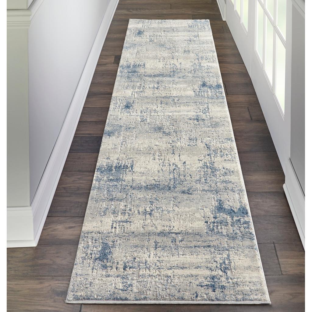 Nourison Home Rustic Textures RUS10 Ivory Blue Indoor Runner - Modern Power Loomed Machine Made Medium Pile