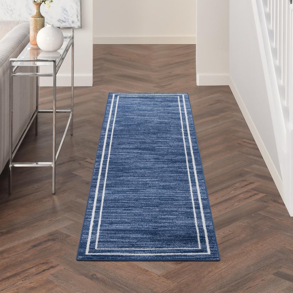 Nourison Home Nourison Essentials NRE02 Navy Ivory Navy/Ivory Indoor/Outdoor Runner - Contemporary Power Loomed Machine Made Low Pile