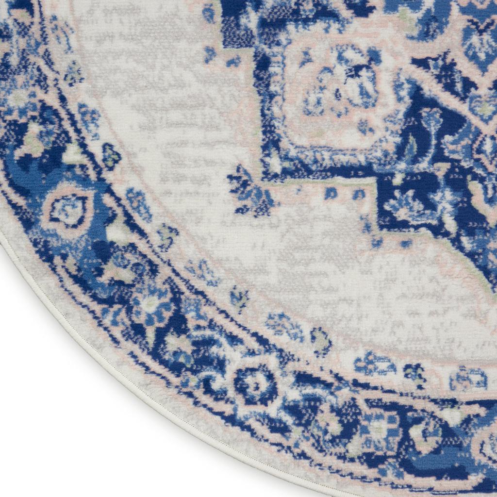 Nourison Home Whimsicle WHS03 Ivory Blue Indoor Round Area Rug - Farmhouse Power Loomed Machine Made Low Pile