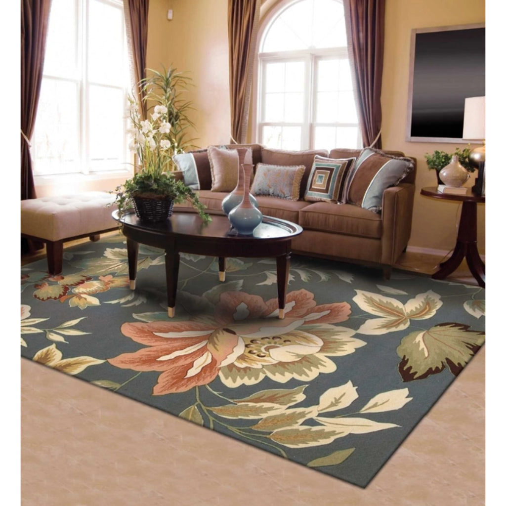 Nourison Home Fantasy FA11 Multicolor Indoor Rectangle Area Rug - Hand Hooked Low Pile Floral Rug with Gray Background