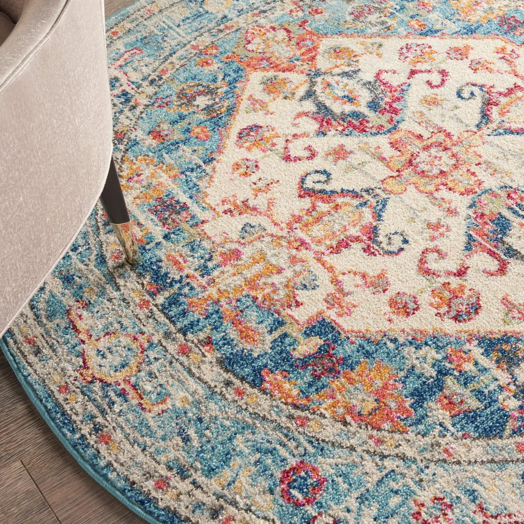 Nourison Home Passion PSN23 Ivory Light Blue Indoor Round Area Rug - Bohemian Power Loomed Machine Made Medium Pile