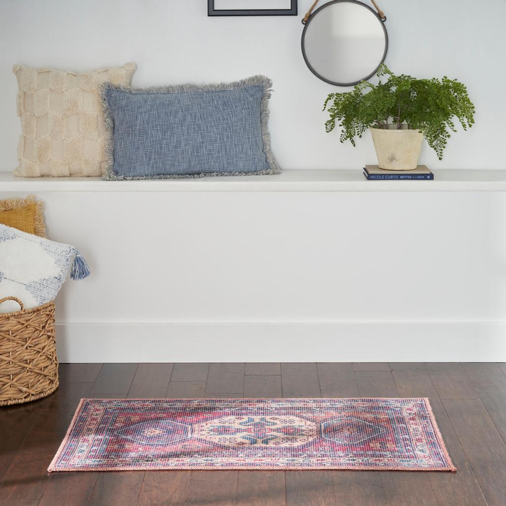 Nourison Home New Concept Washables SR105 Red Navy Indoor Rectangle Area Rug - Vintage Machine Woven Machine Made Low Pile