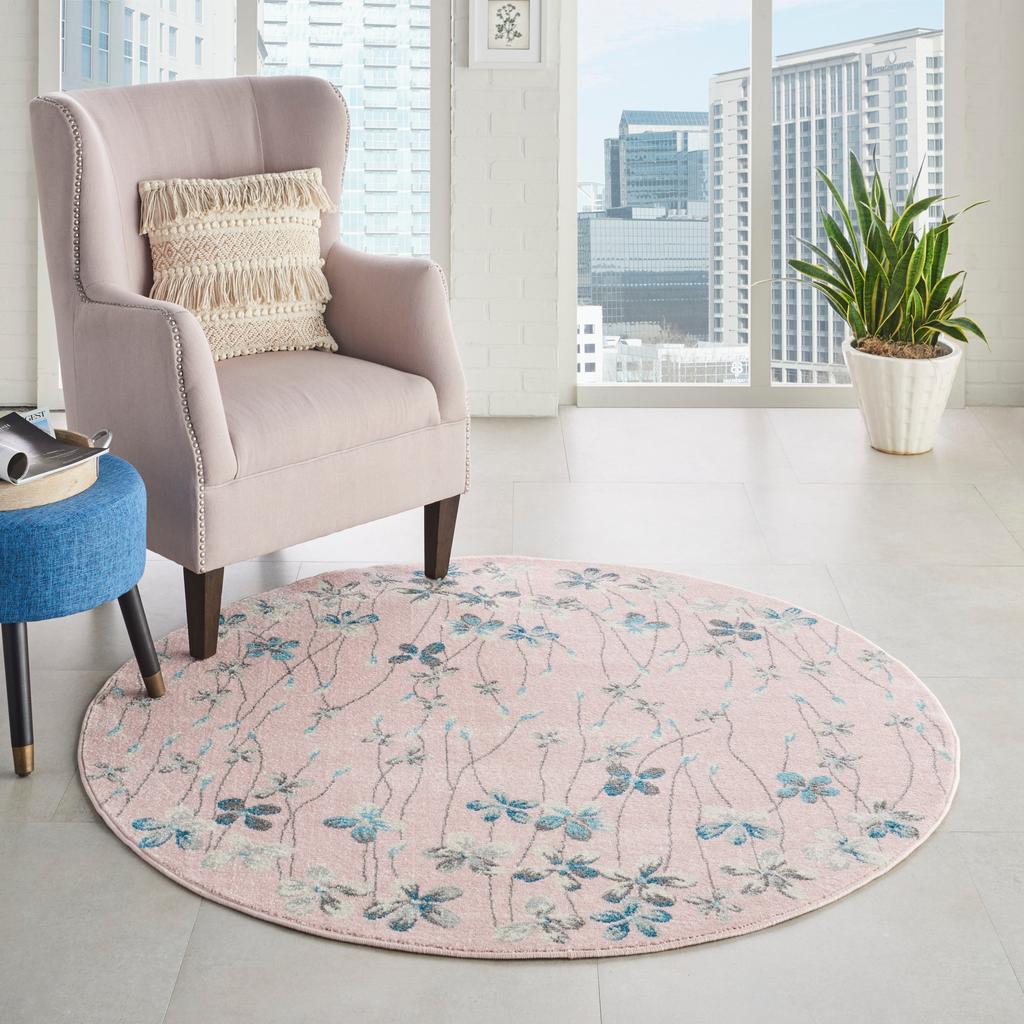 Nourison Home Tranquil TRA04 Pink Indoor Round Area Rug - Contemporary Power Loomed Machine Made Medium Pile